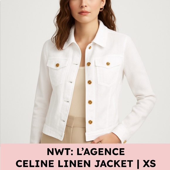NWT L’AGENCE Celine Linen Jacket — Blanc XS — Gold Buttons, Made in USA - Picture 1 of 16